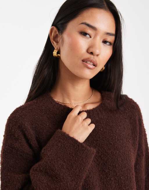 Miss Selfridge boucle slouchy jumper in chocolate, 2 of 4