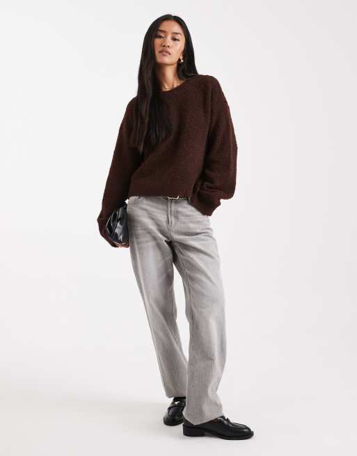 Miss Selfridge boucle slouchy jumper in chocolate, 3 of 4