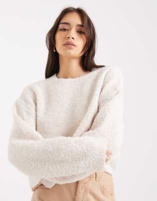 Miss Selfridge Miss Selfridge boucle slouchy jumper in cream-White
