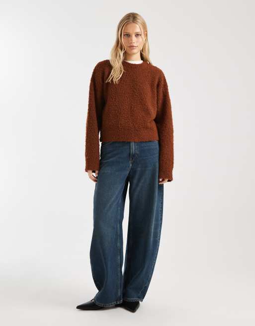 Miss Selfridge boucle slouchy jumper in rust, 2 of 4