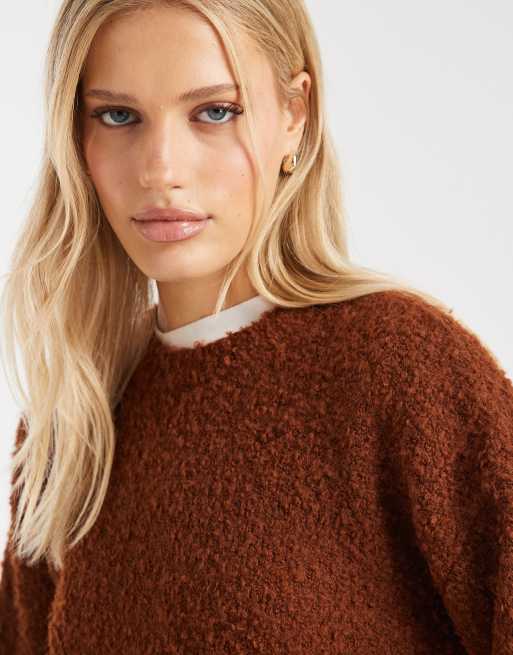 Miss Selfridge boucle slouchy jumper in rust, 3 of 4