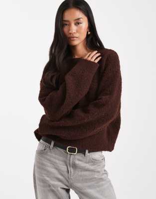 Miss Selfridge Boucle Slouchy Sweater In Brown