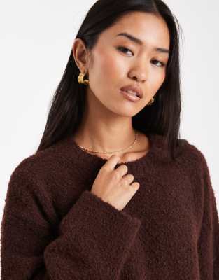 Miss Selfridge Boucle Slouchy Sweater In Brown