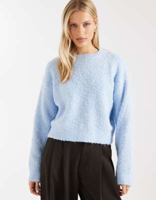Miss Selfridge Bouclé Slouchy Sweater In Blue