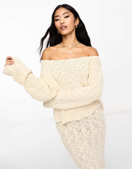 Miss Selfridge boucle textured slouchy knit jumper in beige (part of a set) 