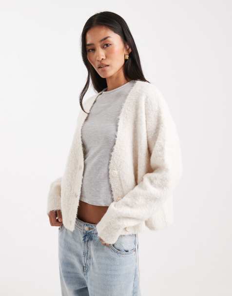 Miss Selfridge boucle v neck cardigan in oatmeal - view 1