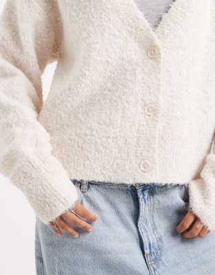 Miss Selfridge Boucle V Neck Cardigan In Neutral