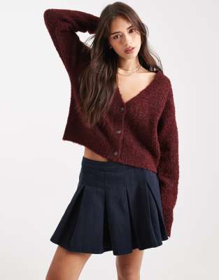 Miss Selfridge Boucle V Neck Cardigan In Brown