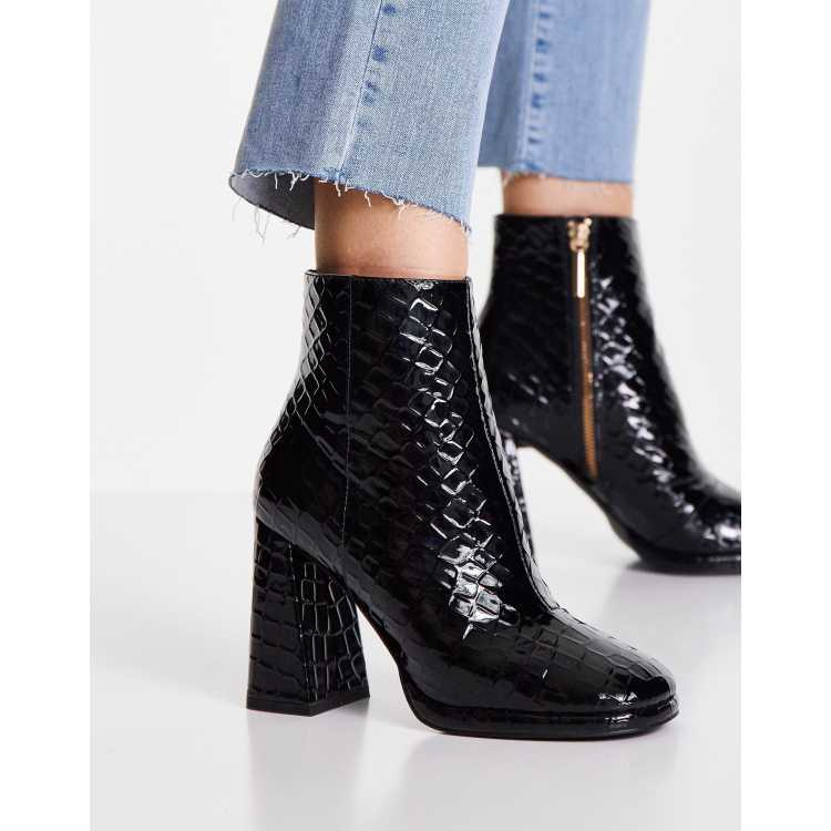 Black patent clearance croc ankle boots