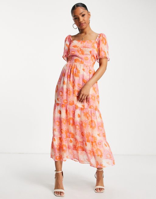 Orange chiffon hot sale maxi dress