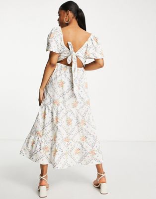 Miss Selfridge bow back poplin maxi dress in wallpaper floral  - ASOS Price Checker