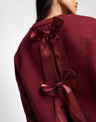 Miss Selfridge Bow Back Sweatshirt In Burgundy