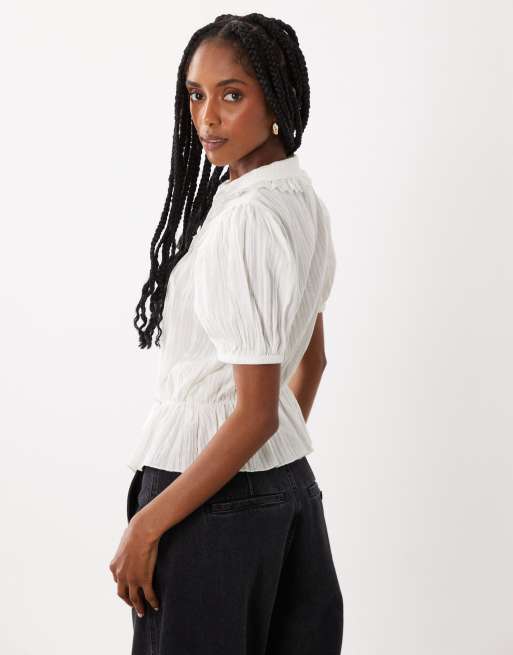 Miss Selfridge bow detail pea blouse in white, 4 of 4