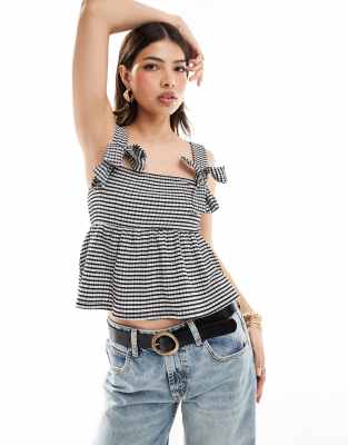 Miss Selfridge Bow Detail Top In Gingham-multi