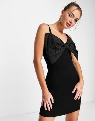 Miss Selfridge bow knit mini dress in black | ASOS