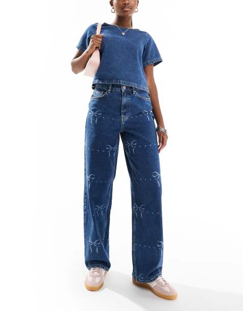 Miss Selfridge bow print baggy jeans - view 1