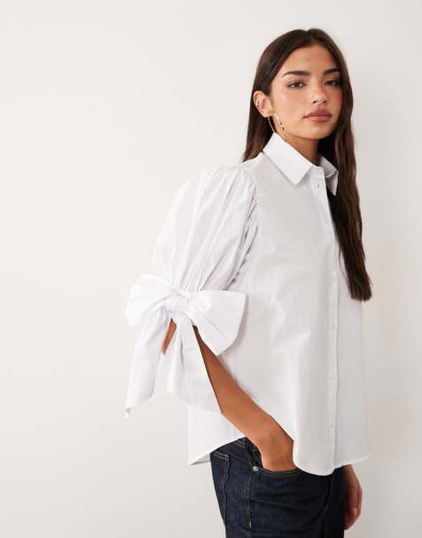 Miss Selfridge bow sleeve shirt in white - view 1