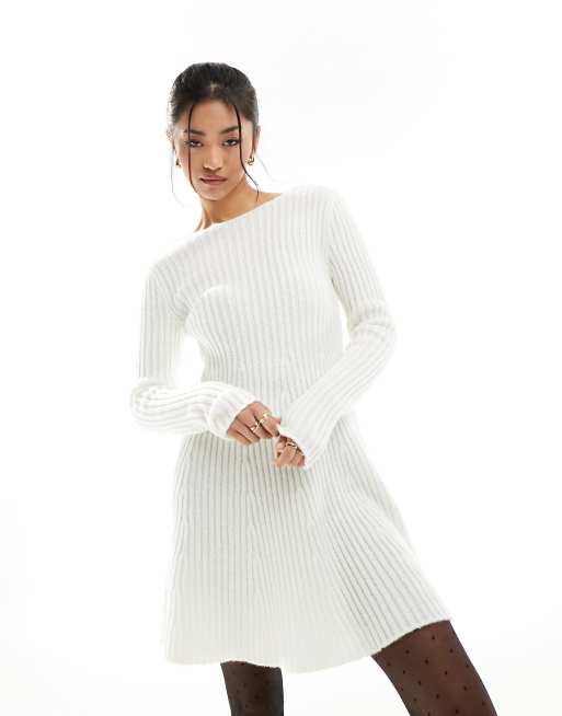 ASOS DESIGN pointelle knit slim fit cardigan with bow ribbon in ecru