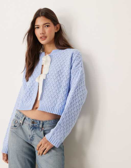 Miss Selfridge bow tie detail cardigan in soft pink