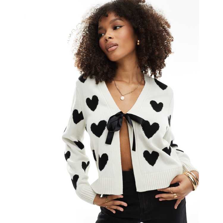 Miss Selfridge bow tie front heart detail cardigan | ASOS