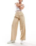 [Miss Selfridge] Miss Selfridge boxer waistband wide leg pants in camel-Neutral 18 Camel