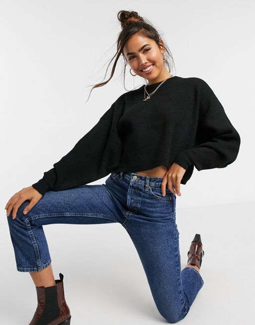 Miss Selfridge boxy jumper with batwing in black | ASOS