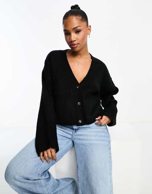 Miss Selfridge boxy pocket detail cardigan in black