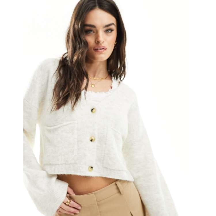 Miss Selfridge boxy pocket detail cardigan in cream