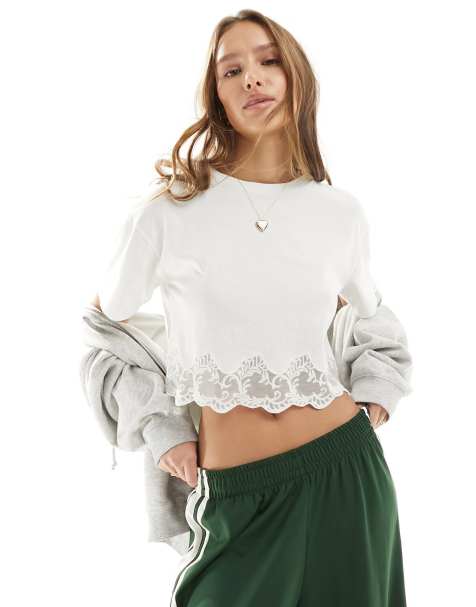 Look White Sheer Lace Top with Cami Floral Embroidered Short Sleeve