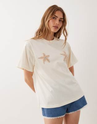 Miss Selfridge Boxy T-shirt With Beaded Starfish-multi
