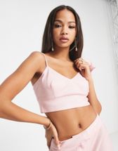 ASOS LUXE sequin plunge bandeau bralette top in pink - part of a set