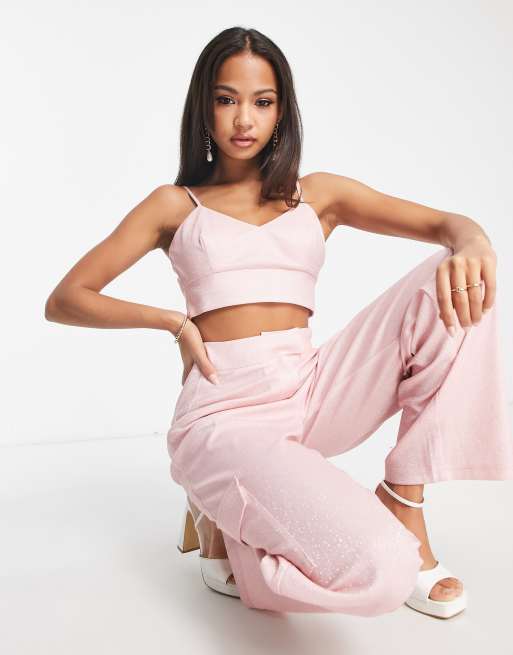 Miss Selfridge bralet co-ord in pink glitter