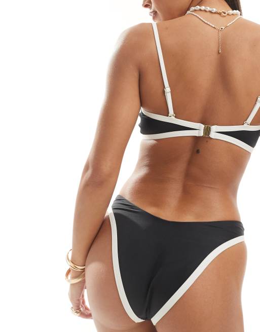 Miss Selfridge – Bralette-Bikinioberteil in Schwarz mit kontrastierender Paspelierung, 3 von 4