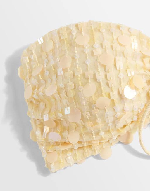 Miss Selfridge - Brassière de plage froncée à sequins - Babeurre, 7 de 8