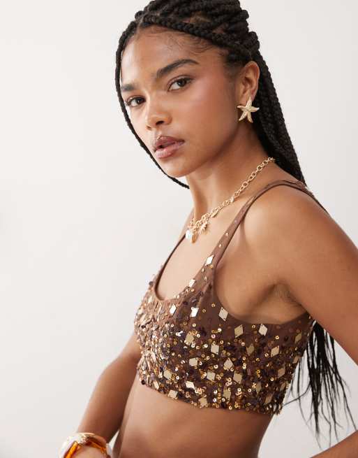 Miss Selfridge - Brassière ornementée de qualité supérieure - Chocolat, 4 de 4