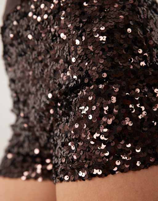 Miss Selfridge – Brązowe cekinowe szorty booty, 3 z 5