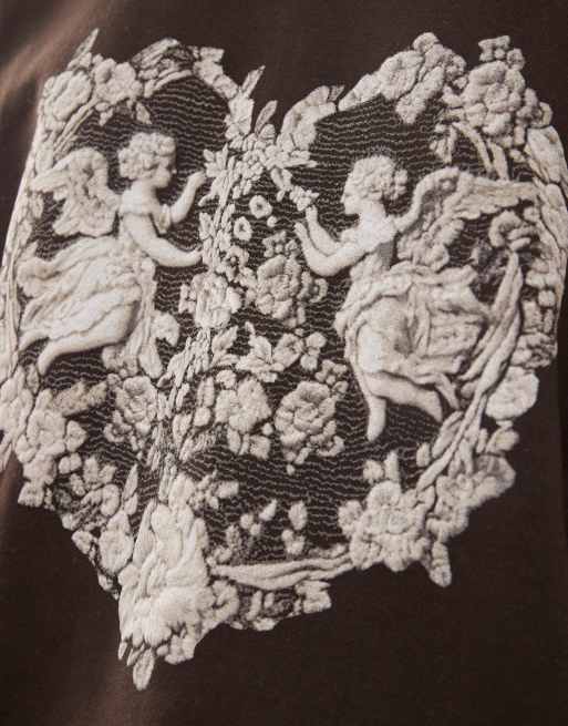 Miss Selfridge – Brązowy sweter oversize z arrasowym motywem aniołów, 3 z 4