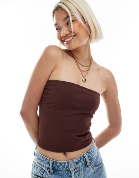 Miss Selfridge bandeau top in chocolate