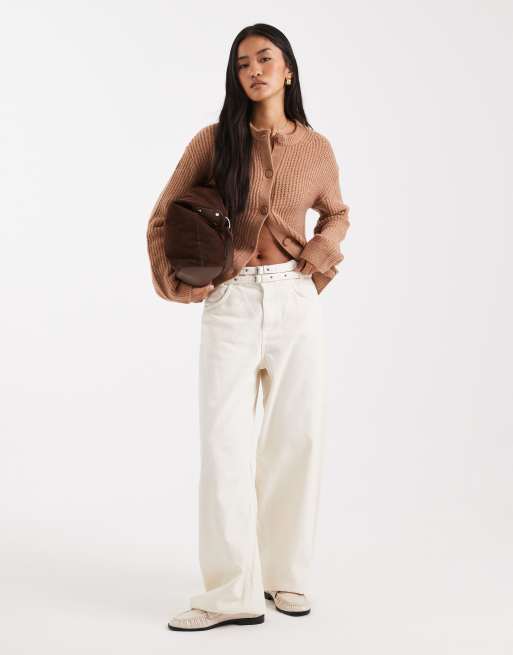 Miss Selfridge - Breed geribbeld vest met ronde hals in lichtbruin, 3 van 4