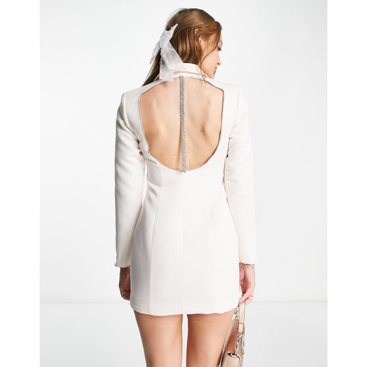 Miss Selfridge bridal satin blazer dress with diamante trim detail in cream