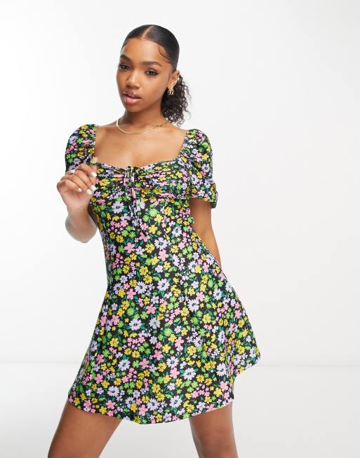 Miss Selfridge bright ditsy floral puff sleeve tea dress ASOS