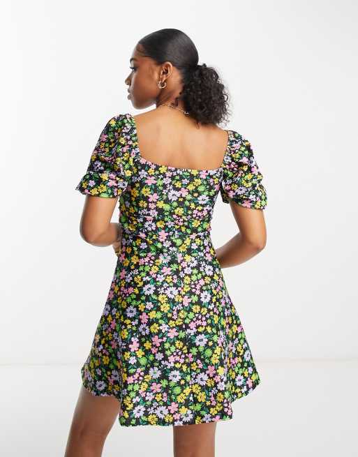 Miss Selfridge bright ditsy floral puff sleeve tea dress , 2 of 4