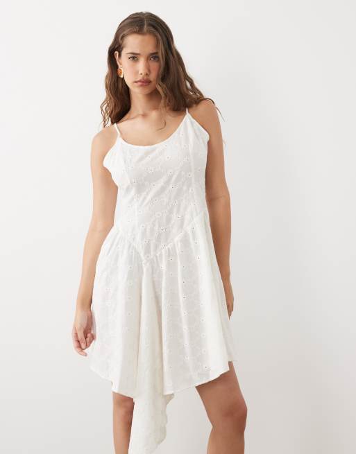 Miss Selfridge broderie asym cami mini dress in ivory, 3 of 4