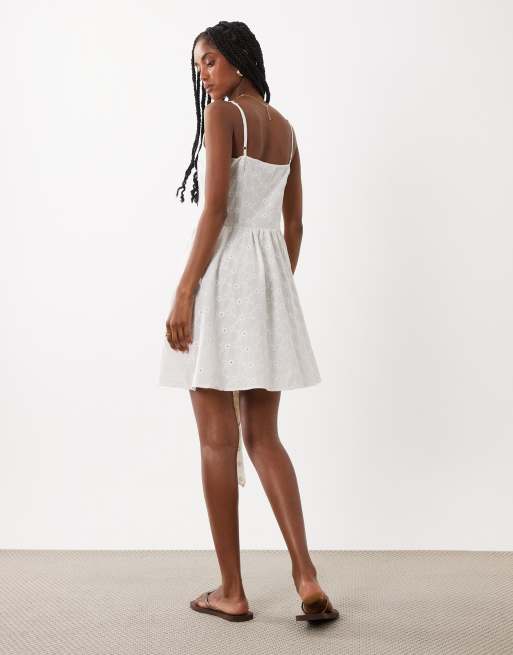 Miss Selfridge broderie asymmetric cami mini dress in ivory | ASOS