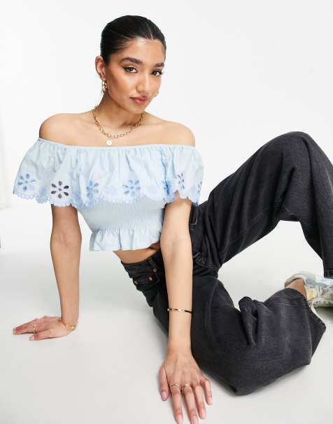 Missguided textured corset top in light blue