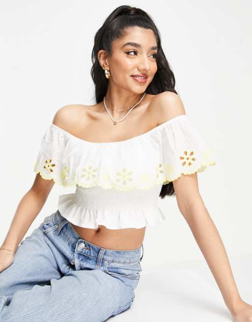 White bardot top with straps sale