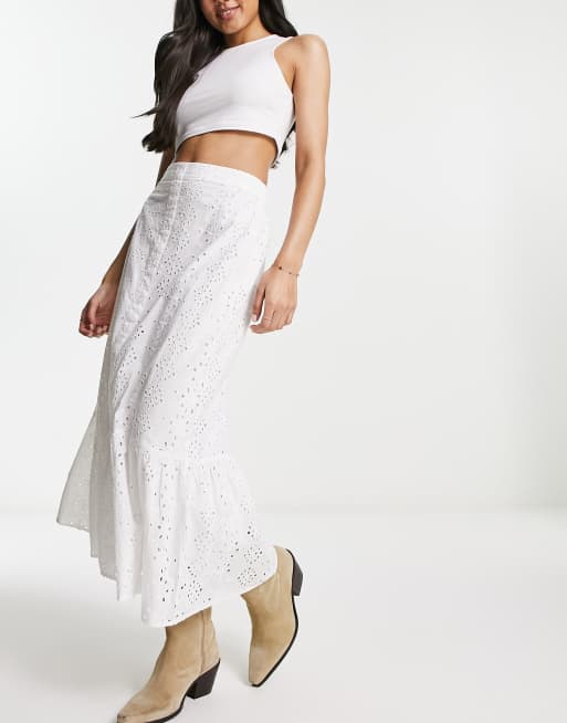 Miss Selfridge broderie button up midi skirt in ivory