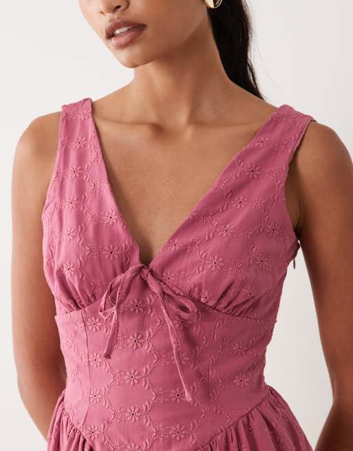Miss Selfridge broderie corset midi dress in pink, 4 of 4