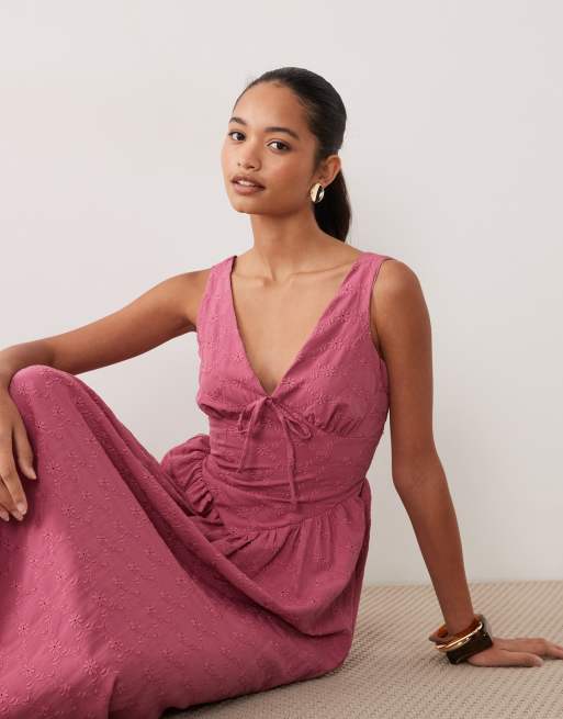 Miss Selfridge broderie corset midi jurk in roze, 2 van 4
