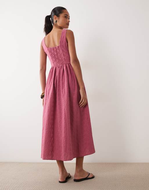 Miss Selfridge broderie corset midi jurk in roze, 3 van 4